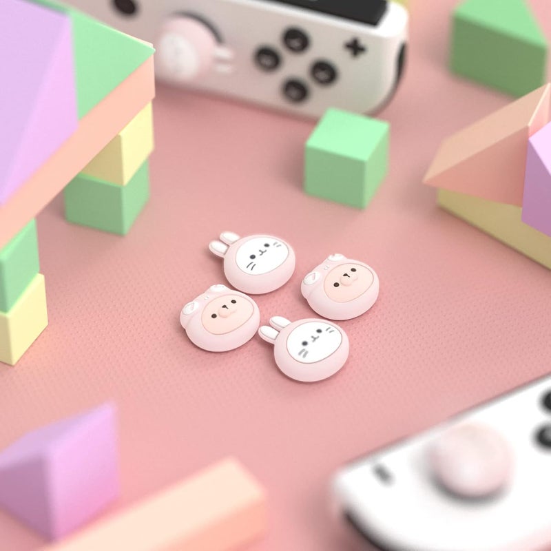 playvital Joystick Caps for Nintendo Switch, Thumbstick Grips for Switch Lite, Analog Cover for OLED Joycon Thumb Grip Caps - Pink Cosplaying Kitten & Puppy - Image 3